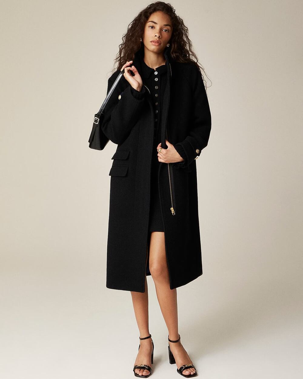 NWT J Crew Long Toscana Coat Italian Stadium-Cloth Wool Blend Warmed Black 4P